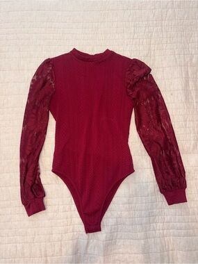 Amazon Women's Burgundy Long Sleeve Lace Bodysuit